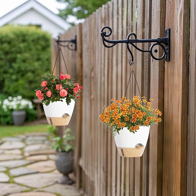 Set of 2 Hanging Planters for Indoor Plants with Self Watering Includes Hanging Pots and 2 Types Plant Hangers, Outdoor Hanging Baskets Holder for Home Garden, 10 Inch Oyster White