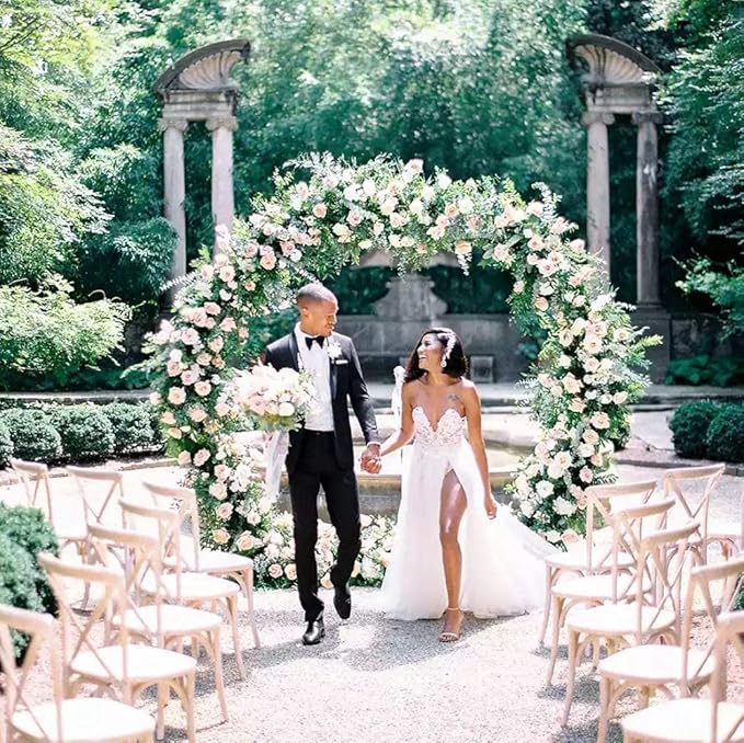 6.5FT Tall X 6.5FT Wide Metal Ring Arch for Outdoor Party Backdrop Decoration (with Ground Anchors, Screwdriver, and Instructions)