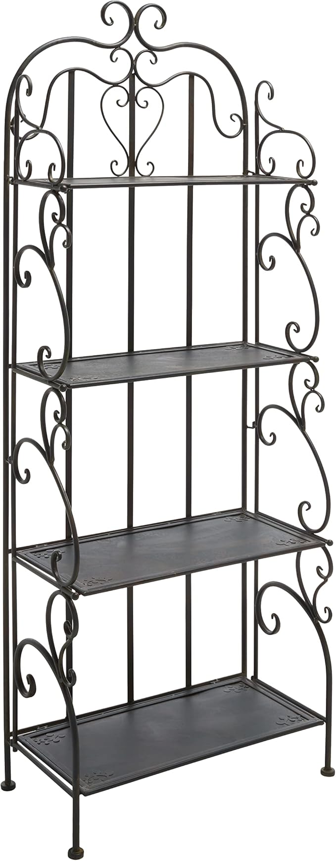 SAFAVIEH Outdoor Collection Tyrique Victorian Black Rust Wrought Iron 4-Tier Shelf Unit