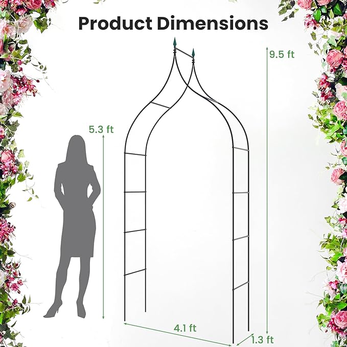 S AFSTAR 9.5 Ft Metal Arch, Outdoor Garden Arch for Various Climbing Plant Flower, Wedding Backdrop Stand Archway Arbor for Wedding Garden Party Ceremony Gothic Style Decoration, Easy-to-Assemble (2)