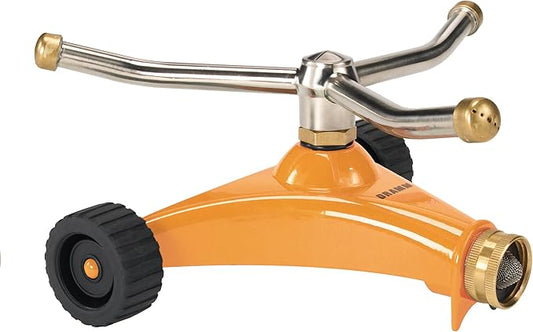 Dramm 15052 ColorStorm Premium 3-Arm Whirling Sprinkler with Heavy-Duty Metal Wheeled Base, Orange