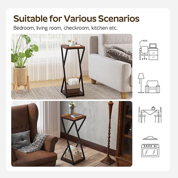 2-Tier Tall Plant Stand Indoor, Corner Plant Stands for Indoor Plants Multiple, Small End Table for Living Room, Corner Side Table for Home Decor