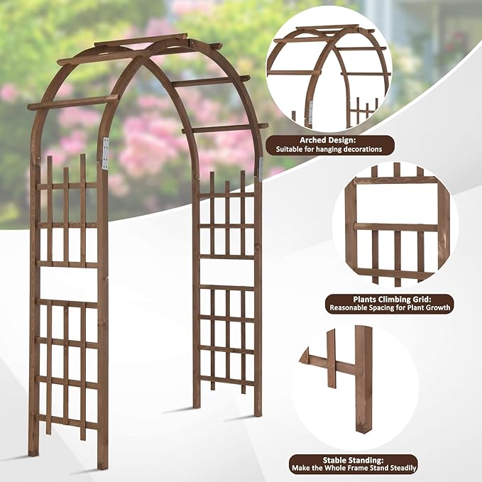 Outvita 7 Ft Wood Arbor Arch, Garden Backdrop Stand, Floral Pergola, Ballon Arch Frame for Patio Wedding Decor, Party Decoration, Festival Ceremony, Baby Birthday