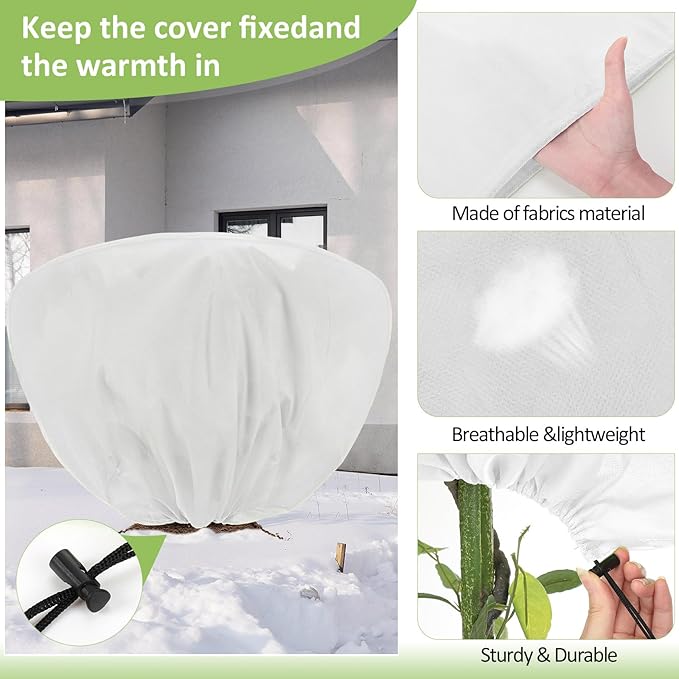 18 Pcs Winter Plant Covers Freeze Protection 39.4x23.6 Inch Horizontal Shrub Tree Plant Protection Bags Frost Blanket with Drawstring for Fall Winter Outdoor Garden Planting (White)
