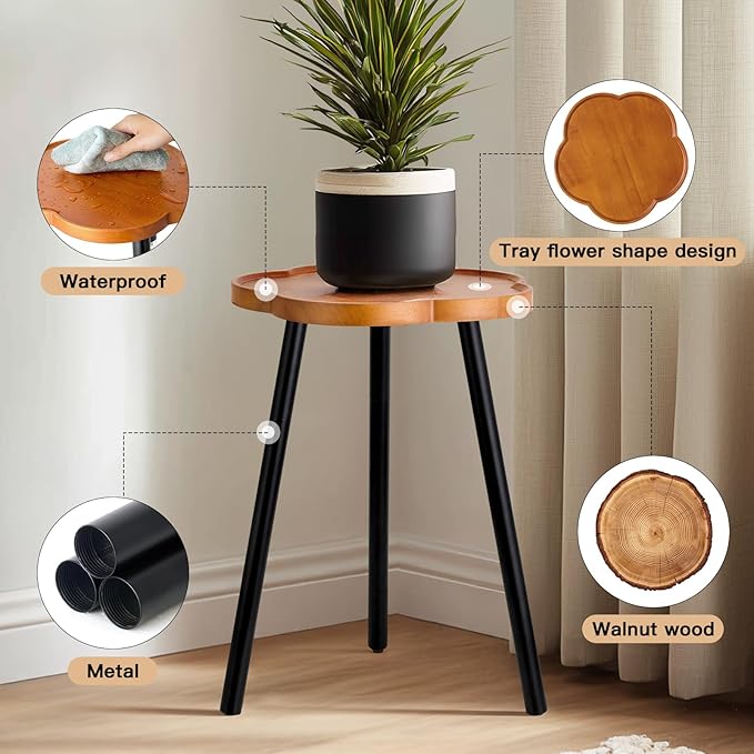 Plant Stand Indoor, Wood Plant Table Plant Holder with Raised Design,Heavy Duty Metal Flower Pot Stand, Mid Century Modern Home Decor Small Side End Table（Clr.2-Flower 20" H）
