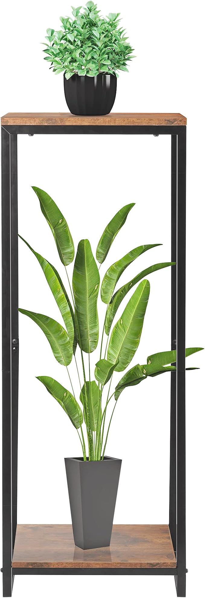 34" Tall Plant Stand Indoor, 2-Tier Modern Plant Shelf, Corner Flower Pot Holder Organizer for Living Room Balcony Patio Garden (Rustic Brown)
