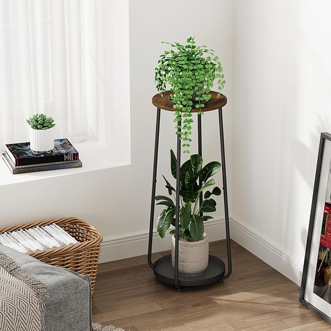 YINMIT Plant Stand Indoor, 2 Tier Wood Plant Stand, 30" Tall Vertical Flower Pot Stand, Round Corner Plant Shelf, Planter Pot Holder for Balcony Garden Patio Living Room