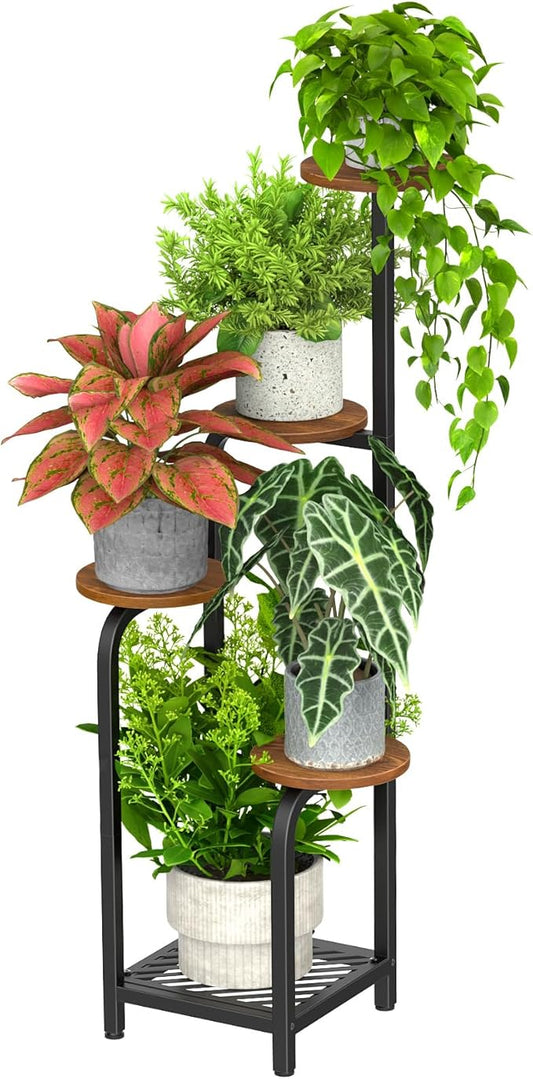 TOSKING 5 Tier Metal Plant Stand Indoor 48''H Tall ,Heavy Duty Plant Shelf , Corner Shelf Flower Pot Stand for Outdoor Plant Stand for Living Room Balcony Garden Patio Bedroom (5 Tier-Brown)