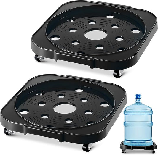 2 Pack 5 Gallon Water Bottle Jug Caddy with 4 Rolling Swivel Casters Wheels 5 Gallon Bucket Dolly for Heavy Duty Garden Flower Pot Movers, Plant Stroller, 11" Inside Diameter (Black)