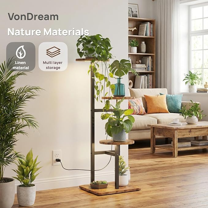 3 Tier Plant Stand Indoor with Grow Light, Tiered Plant Stands for Indoor Plants Multiple, Corner Flower Stand for Living Room, Multi-Layer Vintage Design Plant Shelf