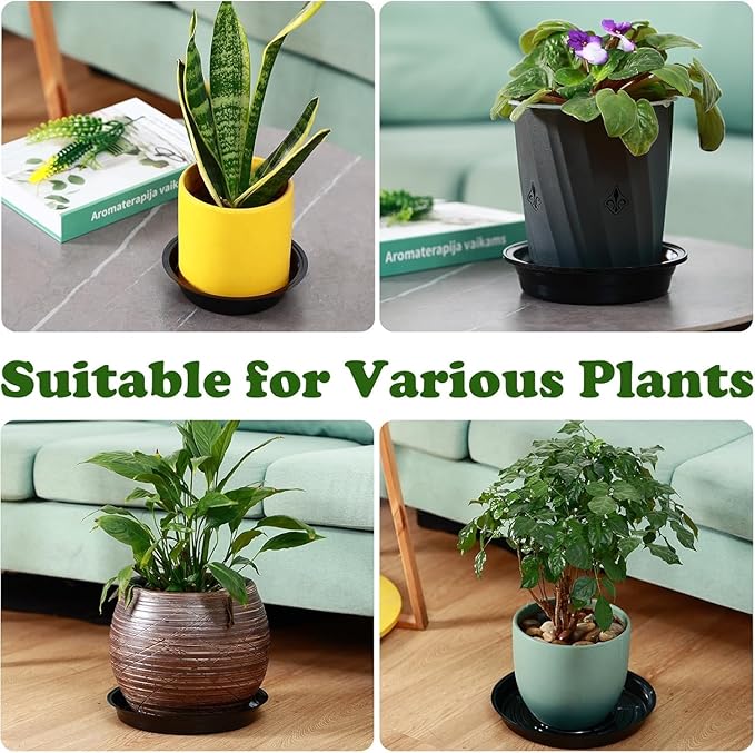 50 Packs 8 Inches Plant Saucers for Indoor Outdoor Use Heavy Duty Plastic Plant Plate Dish for Planter Bulk Round Flower Pot Drip Trays to Catch Water 4 to 20 Inch, Black