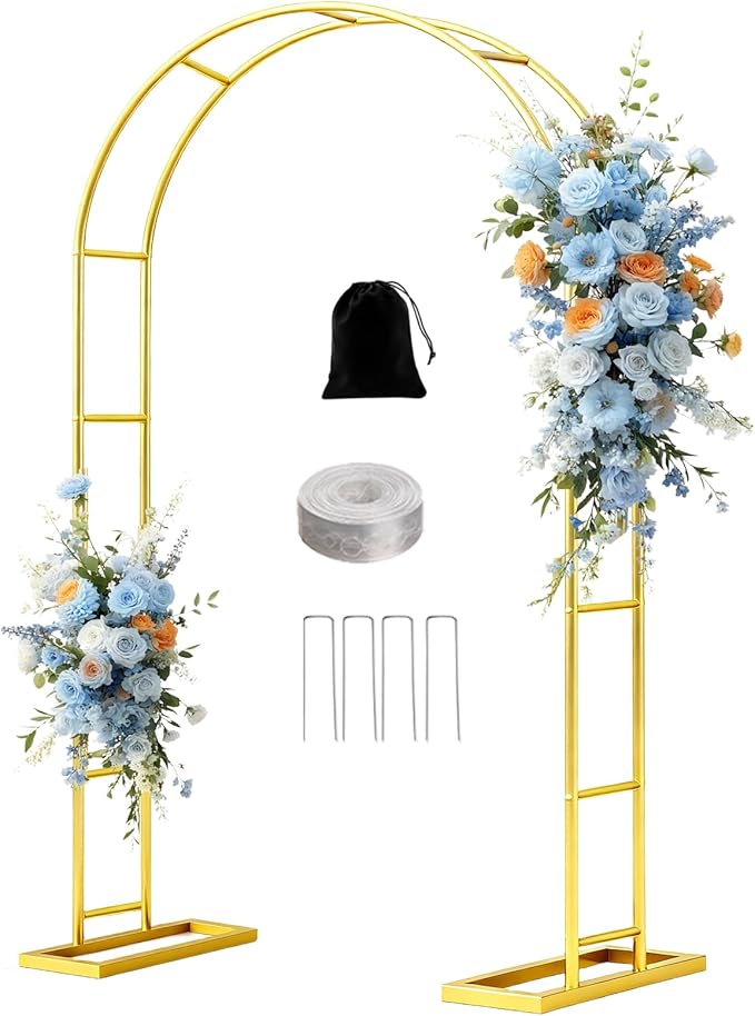7.2FT Metal Garden Arch Trellis Arbor, Wedding Arch Stand with Steel Frame, Metal Pergola Arbor with Base for Decor Garden Trellis Climbing Plant, Bridal Party Ceremony