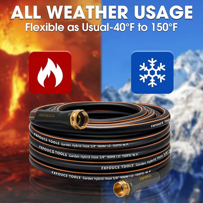Heavy Duty Garden Hose – 5/8 Inch Flexible, Lightweight Hybrid Hose with 600 PSI Burst Pressure, Swivel Handle,All-Weather Water Hose, Durable Copper Male/Female Fittings (Black, 50FT)
