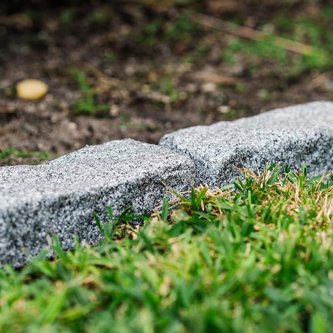 Beuta Landscape Edging | Garden Edging Border | Faux Stone Bricks for Lawn Edging, Flower beds, Pathways & Yard Edging– 1 Pack | Each Section Has 6 Bricks 48" L x 4" W x 2.25" H | 3 Spikes |Greystone