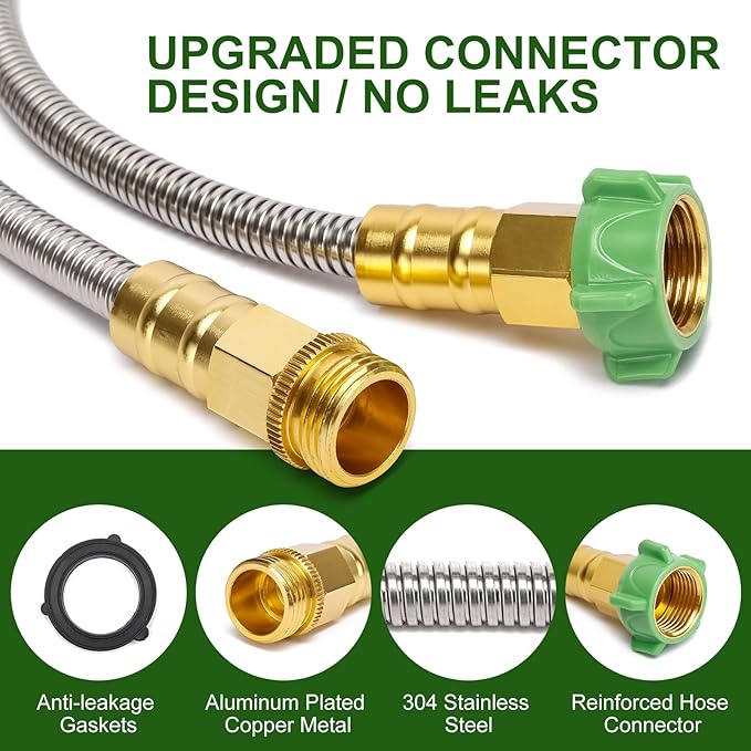 Garden Hose Metal 50 FT, Stainless Steel Hose, Water Hose with 10 Function Nozzle & Brass Nozzle, Lightweight, No Kink & Tangle, Easy to Use & Store, Heavy Duty Metal Hose for Yard and Lawn