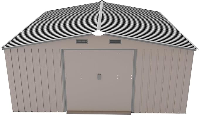 10x12 FT Outdoor Storage Shed, Extra Large Metal Shed with Lockable Doors,Vent & 2 Windows, All-Weather Tool Shed Storage House for Backyard,Garden,Patio, Lawn, Brown