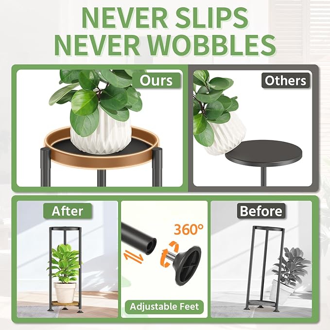 KMOTASUO 2 Tier Black Plant Stand Indoor for Large Tall Heavy Duty Planter, Multiple Sturdy Metal Flower Corner Rack for Narrow House Floor, Iron Vertical Level Round Orchi Holder Organizer, Modern