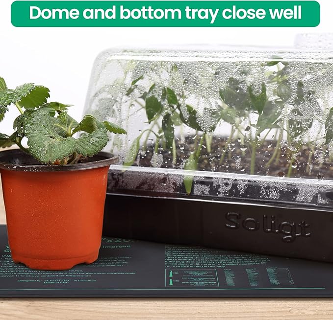 SOLIGT 2 Set 60-Cell Seed Starter Kit - Strong Seed Trays with Humidity Domes, Cell Trays and Seedling Heat Mats - Cloning, Propagation and Germination Station