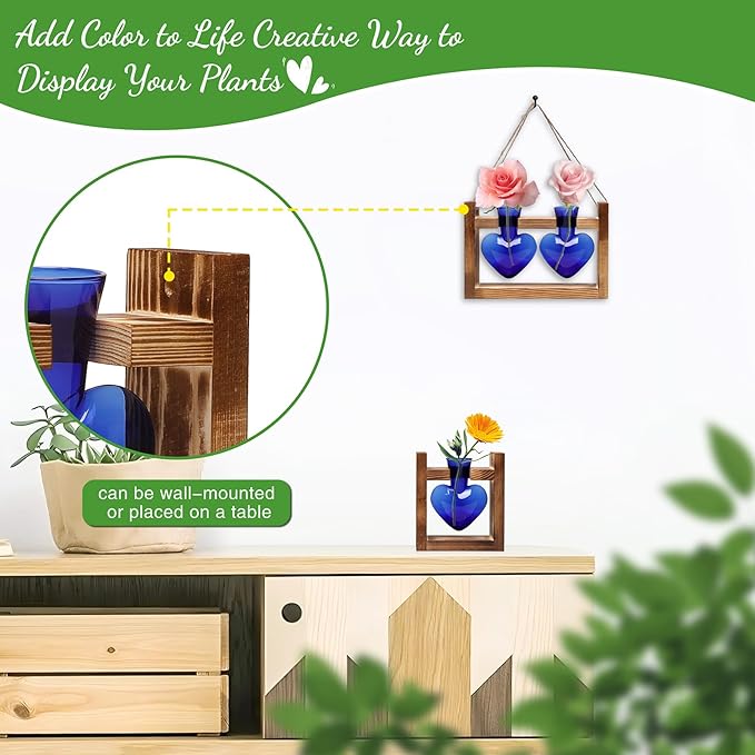 2+1 Plant Terrarium Plant Propagation Station Birthday Gifts for Women Home Office Decor with Wooden Stand