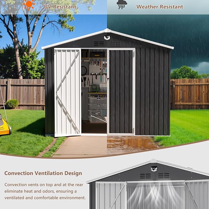 10x8 FT Outdoor Storage Shed, Metal Sheds & Outdoor Storage, Waterproof Sheds with Lockable Doors for Backyard (No Window)