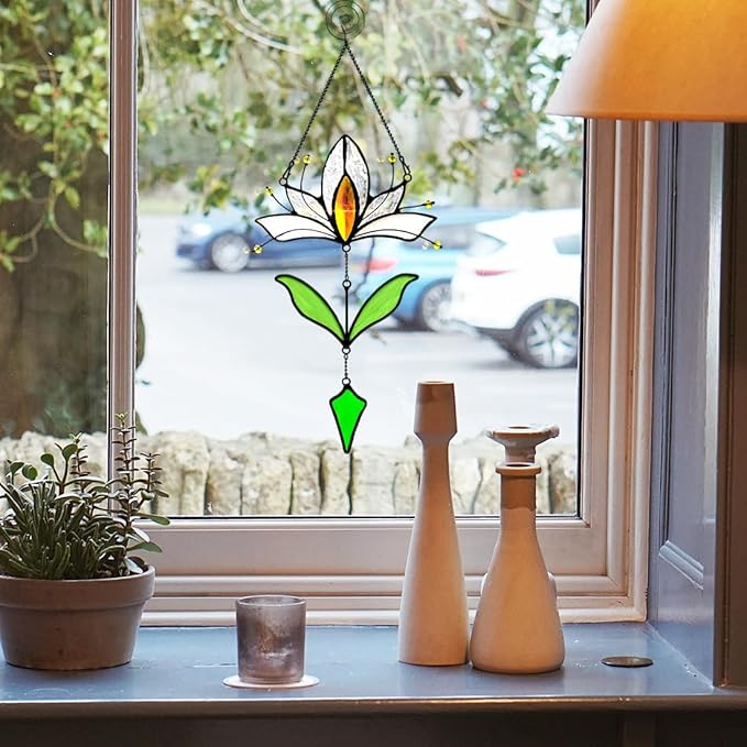 Lotus Flower Gifts Stained Glass Suncatcher for Window Hanging,Fake Flowers Decor Sun Catchers Indoor Window,Best Flower Gifts for Women, for Mom Grandma