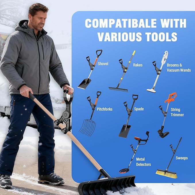 Adjustable Snow Shovel Handle, Goldusk 5-Angle Ergonomic Extension Handle for Snow Removal & Garden Tools, ABS+GF Universal Assist Handle for Snow Shovel, Rake, String Trimmer, Back-Saving Design