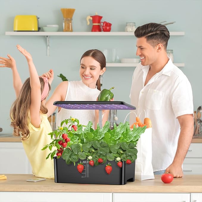 MUFGA 12 Pods Hydroponics Growing System, Indoor Garden with LED Grow Light, Plants Germination Kit, Mini Herb Garden with Pump System, Height Adjustable (No Seed)