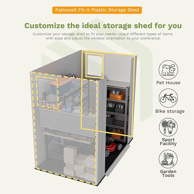 Patiowell 6X4 FT Outdoor Storage Shed, Plastic Tool Sheds with Lockable Door and Window, Weather-Resistant Garden Shed with Floor for Backyard, Patio, Easy Assembly, Light Grey