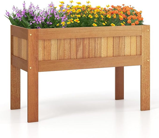 Giantex Wooden Raised Garden Bed, Wood Elevated Planter Box w/Legs, 35”Lx 16”Wx24”H, Outdoor Planter Stand for Flower Herb Vegetable Fruit Succulent