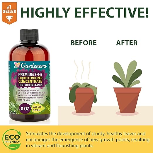 Gardenera Premium Liquid Jade Fertilizer - 3-1-2 Concentrate for Indoor Plants and Flowers - Organic Plant Food - 32oz