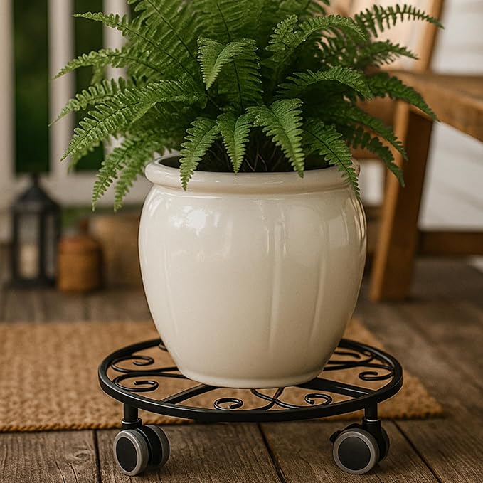 5 Pack Plant Caddy with Wheels Heavy Duty 13.5 Inches Metal Plant Stand with Wheels Plant Dolly Rolling Plant Stand Plant Roller with Casters for Indoor and Outdoor, Black
