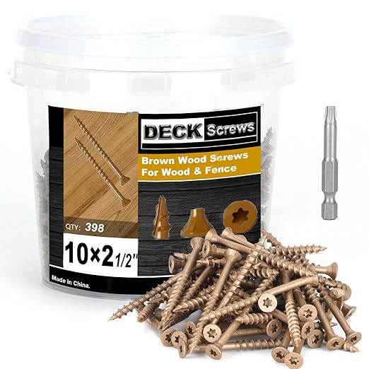 Deck Screws #10 x 2-1/2’’, T25 Star Torx Drive Flat Head Wood Screws, Brown, 5lb