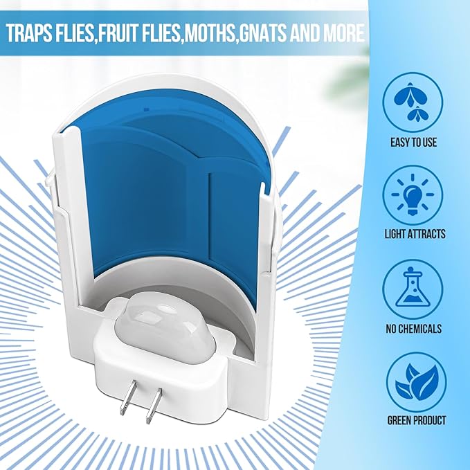 Fruit Fly Traps for Indoors, Plug in Flying Insect Trap for Gnats, Fruit Flies, Moths | UV Light Fly Trap for Home, Office | Mess-Free Adhesive Disposal