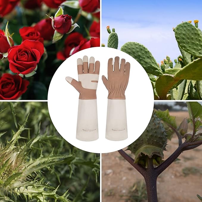 HLDD HANDLANDY Long Gardening Gloves, Leather Thorn Proof Rose Pruning Glove for Men & Women, Great Gift for Gardener