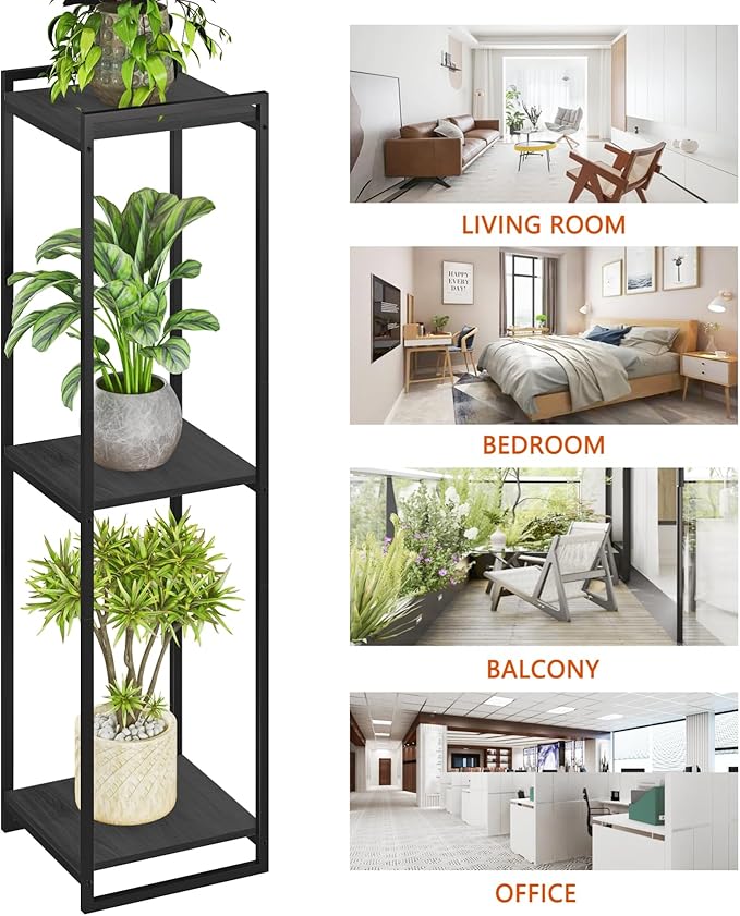 3-Tier Plant Stand Indoor, 45" Tall Modern Plant Shelf Corner Flower Pot Holder Organizer for Living Room Balcony Garden, Black