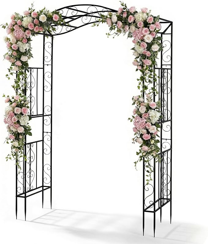 Outvita Garden Arch Trellis, Metal Garden Arbor Archway for Climbing Plants Outdoor - Durable Iron Garden Arbors with Long Ground Stakes, for Garden Wedding Party Decoration