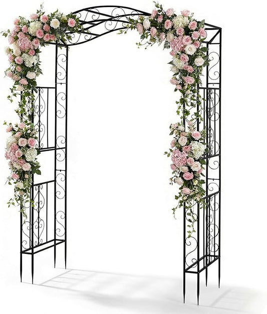 Outvita Garden Arch Trellis, Metal Garden Arbor Archway for Climbing Plants Outdoor - Durable Iron Garden Arbors with Long Ground Stakes, for Garden Wedding Party Decoration