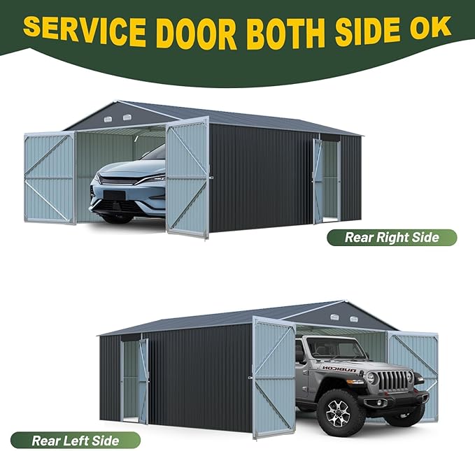 Metal Garage Shed 10x20 FT, Sheds & Outdoor Storage Clearance, Outdoor Storage Shed for Car, Truck, Bike, Lawnmower, Backyard Tool House, Boasting 2 Doors and 4 Vents, Dark Gray