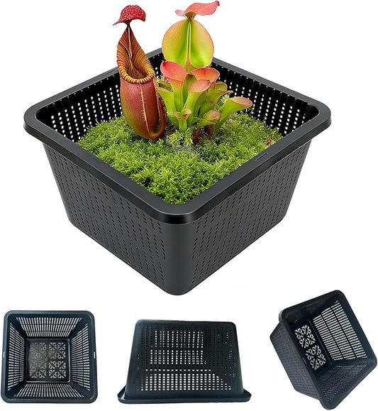 HG9SQBK 9-Inch Square Aquatic Plant Baskets - 8 Pack Durable Black Plastic Mesh Pond Containers for Live Aquarium Plants, Pond Planting & Hydroponic Pots