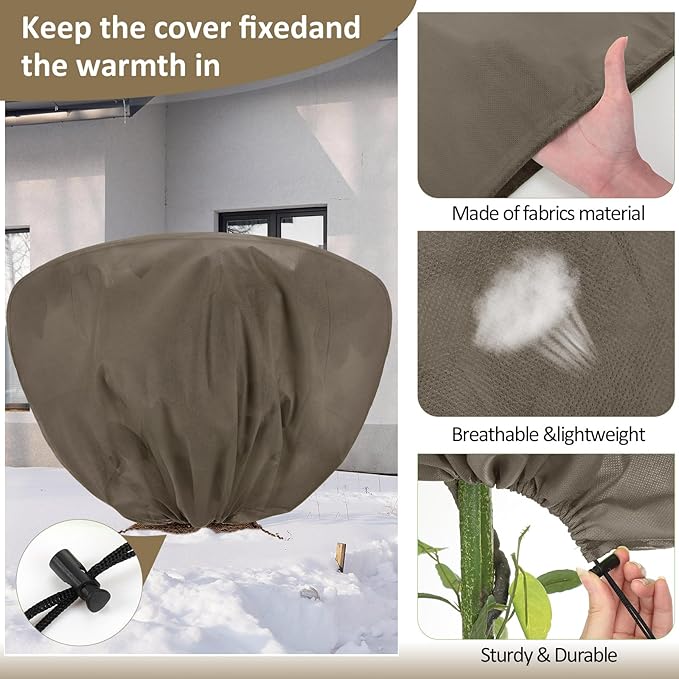 18 Pcs Winter Plant Covers Freeze Protection 39.4x23.6 Inch Horizontal Shrub Tree Plant Protection Bags Frost Blanket with Drawstring for Fall Winter Outdoor Garden Planting (Brown)