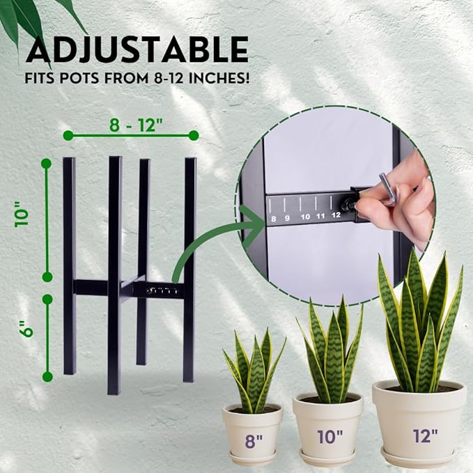 2 Tier indoor outdoor Plant Stand - Set of 2 Heavy Duty Rustproof Metal Plant stands, Modern Reversible Flower holder for Large Pots. Adjustable plant stand for pots 8–12 Inch), 32" Tall, Stackable Rack for Patio or Home Decor by iSpaces