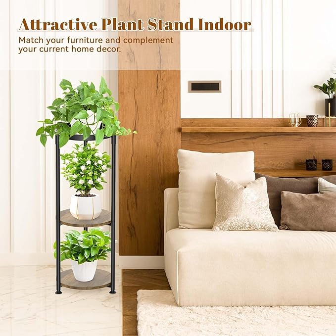 KMOTASUO 3 Tier Black Plant Stand Indoor for Large Tall Heavy Duty Planter, Multiple Sturdy Metal Flower Corner Rack for Narrow House Floor, Iron Vertical Level Round Orchi Holder Organizer, Modern