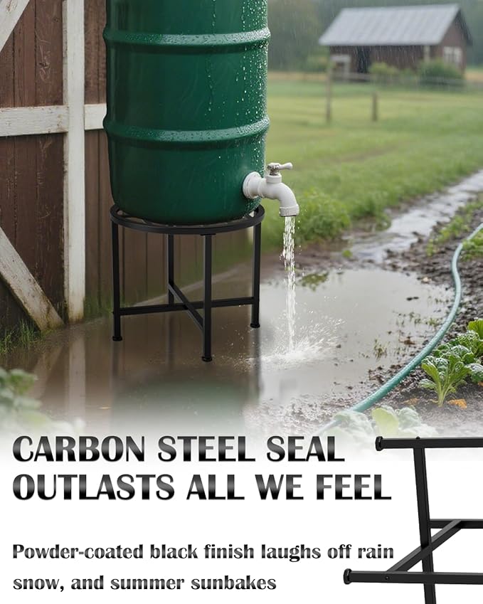 Rain Barrel Stand, Heavy Duty Rain Water Collection Base, Rain Barrel Stand for 45/50/55 Gallon Plastic Outdoor Rain Barrel, Loading 1200lbs for Out Garden, Irrigation, Carbon Steel, Black
