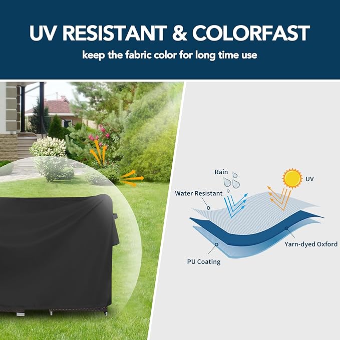 Easy-Going Rectangle Patio Furniture Cover Waterproof Outdoor Dining Table and Chair Cover Anti-UV Outside Sectional Sofa Set Covers (126" L x 63" W x 28" H, Black)
