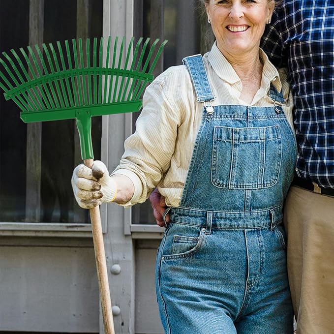 SUPVOX 25 Tine Heavy Duty Steel Leaf Rake for Lawn and Garden, Detachable Head for Easy Storage, Comfortable Grip for Leaves, Grass, and Debris Cleaning