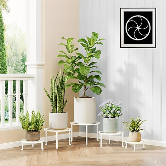 5 Pack Metal Plant Stand Indoor Outdoor Low Corner Plant Stand Heavy Duty Rustproof Iron Round Supports Rack for Planter Flower Pot Rack Display Shelf