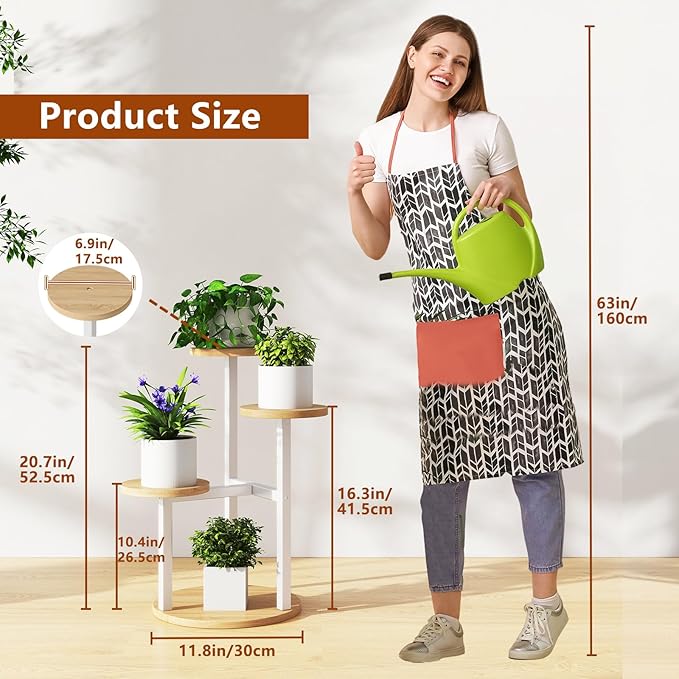IBUYKE 4 Tier Plant Stand Indoor, Metal Wood Plant Shelf for Multiple Plants, Small Tiered Corner Flower Pot Stand for Living Room Patio Balcony Garden, White TMJ073R