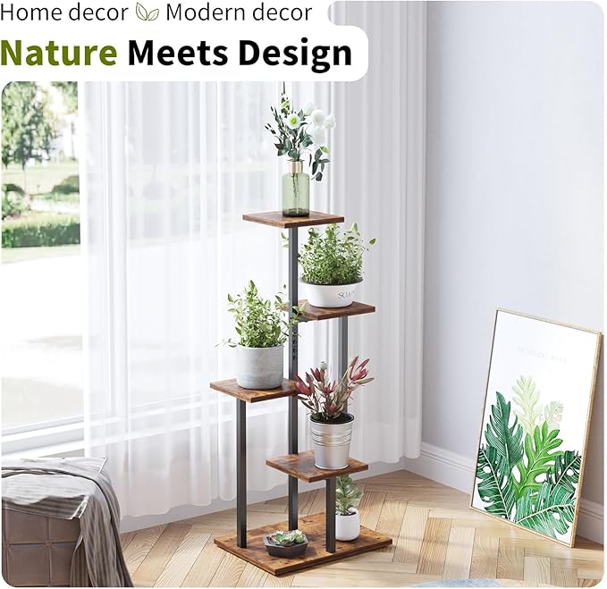 4 Tier Plant Stand Indoor, Tiered Plant Stands for Indoor Plants Multiple, Corner Flower Stand for Living Room, Multi-Layer Vintage Design Plant Shelf