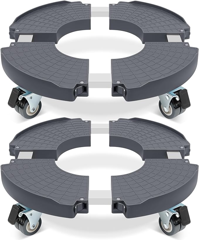 W B D WEIBIDA 2 Pack Round Dolly with Wheels Heavy Duty 440 Lbs Capacity, Rolling Plant Stand Adjustable Roller Base for Large Pots, Barrel, Drum, Cart with Casters
