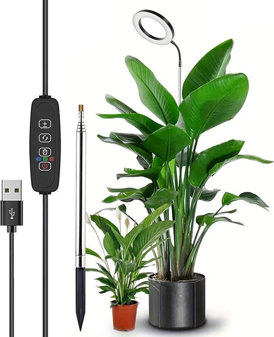 Grow Light for Indoor Plants, 6.3" Full Spectrum LED Plant Grow Light, 11.8-63in Height Adjustable Growing Lamp with Auto Timer 3H/9H/12H, 10 Dimmable Levels (Black 1 Pack)